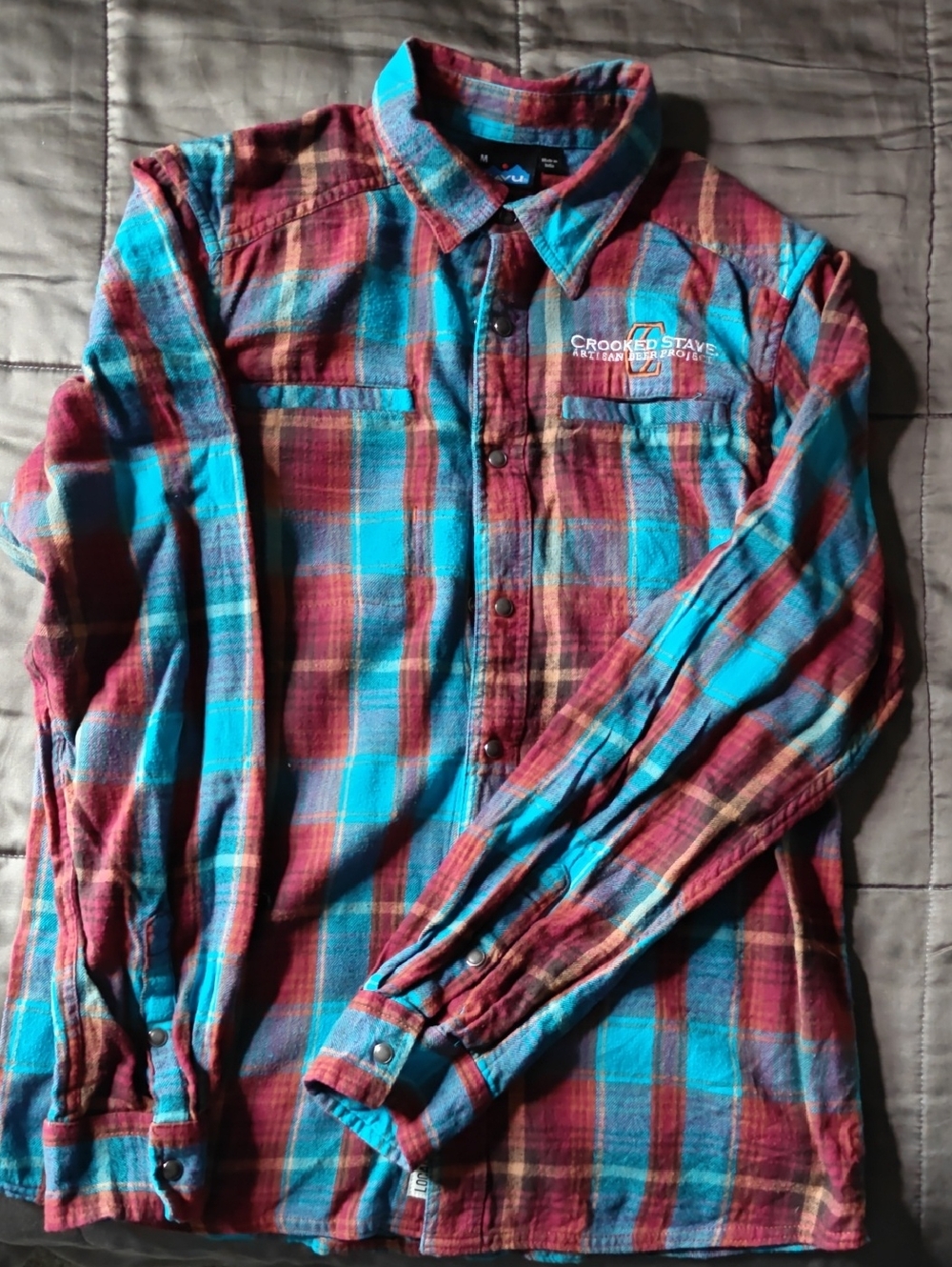 Kavu Plaid Shirt in Turquoise & Maroon